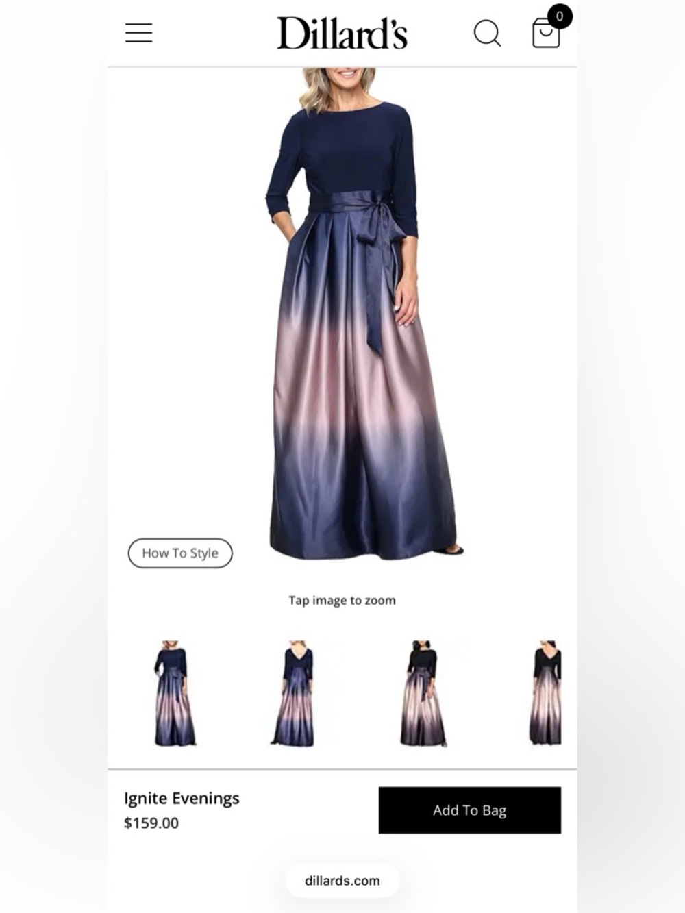 Women's Navy Ombre Satin Gown
